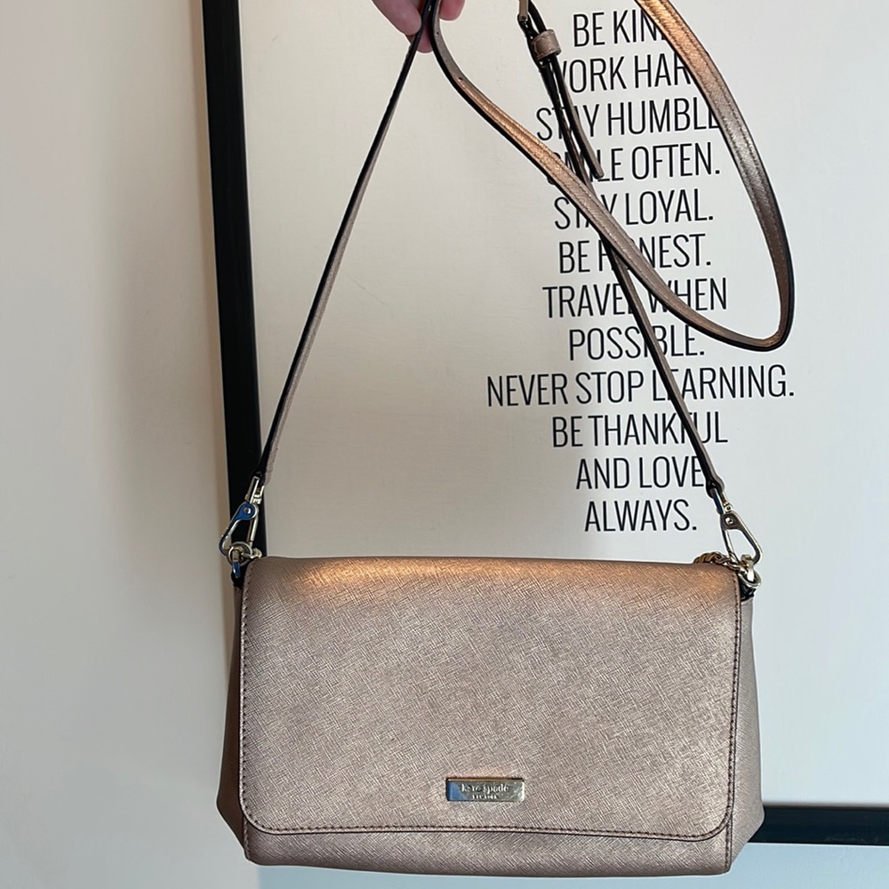 kate spade rose gold + gold adjustable crossbody purse